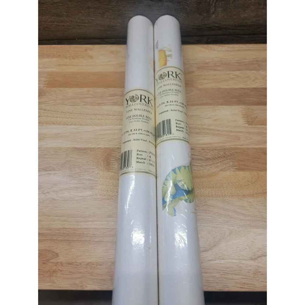2 Vintage YORK Wall-Coverings Fine WALLPAPER DOUBLE ROLL Dinosaur 56 Sq Ft